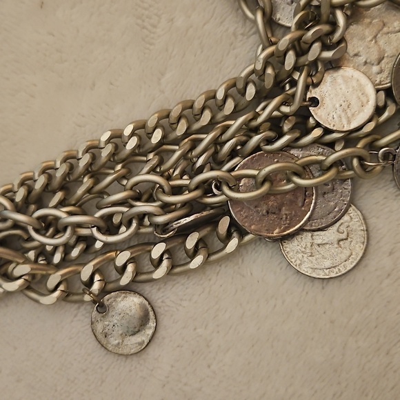 Vtg 1980s Chunky Multi-Layered Faux Quarter Dime Coin Festival Chain Necklace - Picture 3 of 7